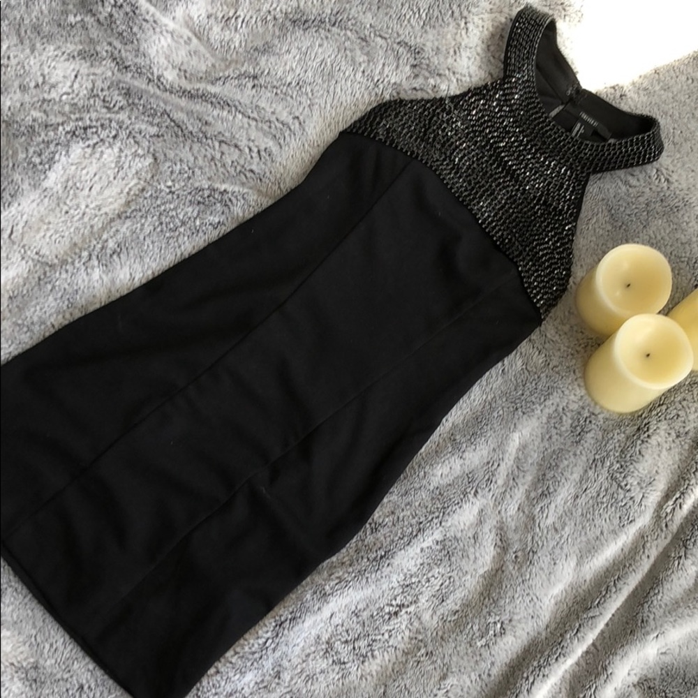 NWOT Embellished Mock Neck Black Dress